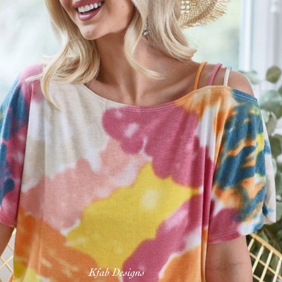 LAST 2! Tie Dye Strappy One Shoulder Super Soft Jersey Top! - Picture 10 of 10